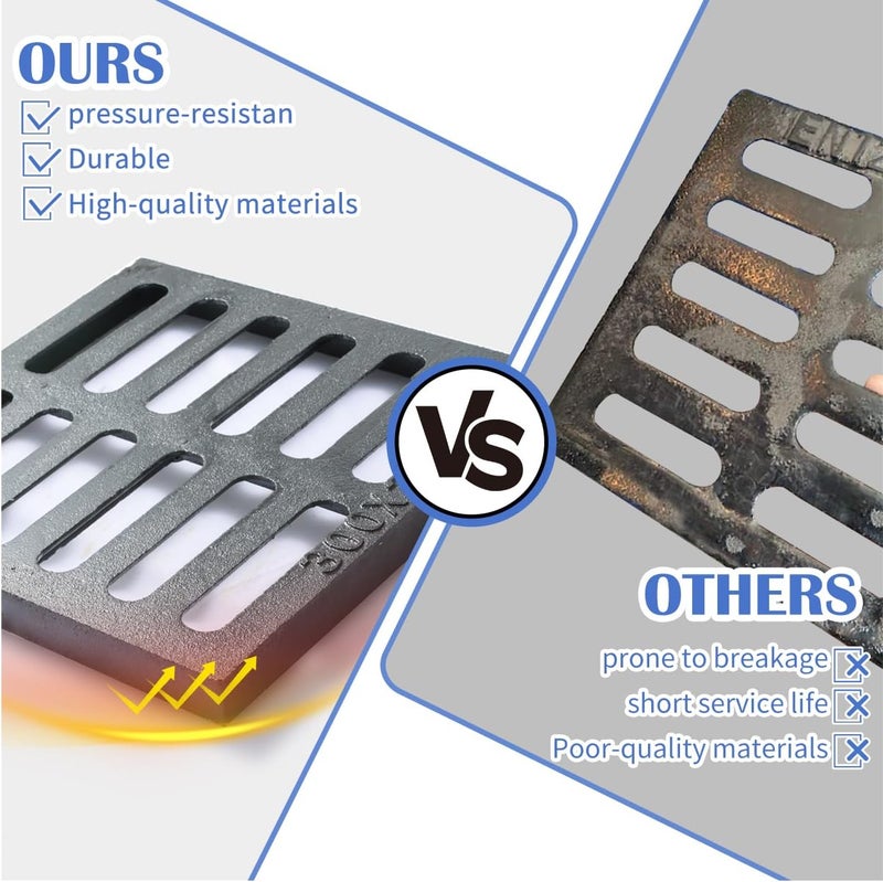 Facoba Cast Iron Drain Grate, 12 * 12in Outdoor Drain Cover, B125 Class Ductile Iron Channel Drainage Grates, Heavy Duty Sewer Grate,Black Square Drain Grate for Yard,Driveway,Concrete Floor. - Image 5